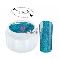 Gel UV Amelie color cu sclipici Mirror Chrome Aqua 5ml + 1 Cutie cu paiete Holografice Cadou